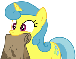 Size: 3828x3001 | Tagged: safe, artist:cloudy glow, lemon hearts, pony, unicorn, g4, trade ya!, .ai available, bag, female, greasy, high res, mare, mouth hold, paper bag, simple background, solo, transparent background, vector