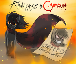 Size: 1950x1650 | Tagged: safe, artist:marik azemus34, oc, oc only, oc:crimson shadow, fanfic:remorse the color of crimson, cape, clothes, edgy, fanfic, fanfic art, fire, ow the edge, wanted poster