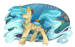 Size: 1600x1017 | Tagged: safe, artist:caldercloud, oc, oc only, original species, pond pony, pony, eyes closed, female, mare, solo