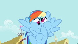 Size: 1280x720 | Tagged: safe, screencap, rainbow dash, pegasus, pony, a bird in the hoof, g4, cute, dashabetes, derp, female, mare, puffy cheeks, rainbow dash is best facemaker, rainbow derp, silly, silly pony, solo