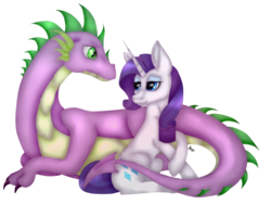Size: 1024x768 | Tagged: safe, artist:clarissa0210, rarity, spike, dragon, pony, unicorn, g4, duo, female, male, mare, older, ship:sparity, shipping, simple background, straight, transparent background