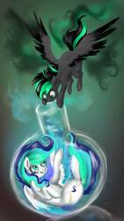 Size: 720x1280 | Tagged: safe, artist:black-opal1, oc, oc only, oc:color swirl, oc:hope, pegasus, pony, duo, female, florence flask, mare, spread wings, wings