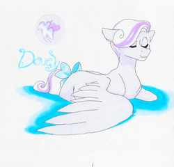 Size: 594x571 | Tagged: safe, artist:frozensoulpony, oc, oc only, oc:dovely pinup, pegasus, pony, bow, male, offspring, parent:cotton sky, parent:hoity toity, solo, stallion, tail bow, water