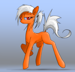 Size: 3443x3300 | Tagged: safe, artist:fenixdust, oc, oc only, oc:hollowpoint, earth pony, pony, blank flank, digital art, female, high res, mare, ponytail, red eyes, simple background, sketch, solo, trotting