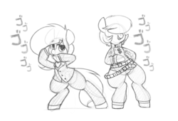 Size: 1280x870 | Tagged: safe, artist:quarantinedchaoz, oc, oc only, pony, belt, bipedal, clothes, lidded eyes, monochrome, necktie, pants, shirt, smiling, suit