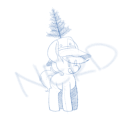 Size: 770x770 | Tagged: safe, artist:quarantinedchaoz, oc, oc only, earth pony, pony, explicit source, hat, lineart, monochrome, sketch, smiling, solo, tree