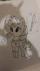 Size: 1080x1920 | Tagged: safe, artist:tjpones, rarity, pony, unicorn, g4, baton, cute, fashion police, female, glowing horn, horn, lineart, mace, magic, monochrome, police, raribetes, raricop, solo, telekinesis, traditional art, weapon