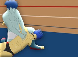 Size: 1600x1163 | Tagged: safe, artist:supermaxx92, curly winds, flash sentry, some blue guy, equestria girls, g4, clothes, fight, male, partial nudity, topless, underwear, wrestling