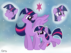 Size: 2592x1936 | Tagged: safe, artist:thebrokencog, twilight sparkle, alicorn, pony, unicorn, g4, :t, crying, cute, duo, eyes closed, filly, filly twilight sparkle, grin, self adoption, self ponidox, smiling, spread wings, squee, twilight sparkle (alicorn), wings