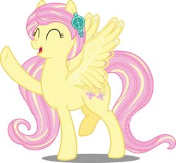 Size: 6949x6431 | Tagged: safe, artist:sugar-loop, fluttershy, g4, absurd resolution, alternate hairstyle, cute, eyes closed, female, open mouth, raised hoof, shyabetes, simple background, smiling, solo, transparent background