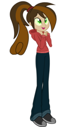 Size: 538x1105 | Tagged: dead source, safe, artist:wubcakeva, oc, oc only, oc:cupcake slash, equestria girls, g4, clothes, delighted, equestria girls-ified, green eyes, happy, hoodie, open mouth, pants, possessed, simple background, solo, sweater, transparent background