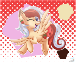 Size: 1024x847 | Tagged: safe, artist:iheartjapan789, oc, oc only, oc:sugar crush, pegasus, pony, female, mare, one eye closed, open mouth, solo, wink