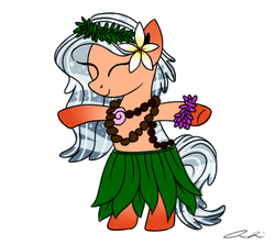 Size: 1024x909 | Tagged: safe, artist:iheartjapan789, oc, oc only, oc:island tide, original species, pond pony, pony, bipedal, clothes, eyes closed, female, grass skirt, hula, leaf skirt, mare, simple background, skirt, solo, transparent background