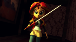 Size: 1920x1080 | Tagged: safe, artist:razethebeast, sunset shimmer, equestria girls, g4, 3d, clothes, female, looking at you, serious, serious face, solo, source filmmaker, sword, weapon