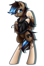 Size: 1024x1524 | Tagged: safe, artist:jadekettu, oc, oc only, oc:playthrough, pegasus, pony, clothes, commission, controller, flexing, glasses, hoodie, looking away, male, simple background, smiling, solo, stallion, standing, transparent background, wings