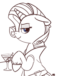 Size: 1280x1720 | Tagged: safe, artist:pabbley, rarity, pony, g4, rarity investigates, alcohol, clothes, detective rarity, female, lidded eyes, martini, partial color, simple background, solo, white background