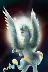 Size: 1024x1536 | Tagged: safe, artist:csox, vapor trail, pegasus, pony, g4, top bolt, butt, female, large wings, looking at you, looking back, looking back at you, mare, open mouth, plot, rear view, rearing, smiling, solo, trailbutt, wings