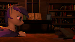 Size: 1024x576 | Tagged: safe, artist:violetdesignstudios, oc, oc only, earth pony, pony, 3d, book, female, mare, prone, solo