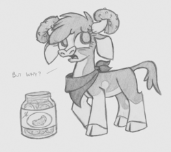 Size: 990x882 | Tagged: dead source, safe, artist:lockerobster, arizona (tfh), cow, them's fightin' herds, bandana, cloven hooves, community related, female, food, gray background, grayscale, monochrome, pencil drawing, pickle, simple background, solo, traditional art, white background