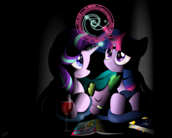 Size: 1307x1046 | Tagged: safe, artist:dsana, spike, starlight glimmer, twilight sparkle, alicorn, dragon, pony, unicorn, g4, alcohol, baby, baby dragon, blanket, book, cute, dark, drink, fangs, female, glass, glimmerbetes, magazine, magic, magic circle, male, mama twilight, mare, mother and child, mother and son, prone, signature, sleeping, spell, spikabetes, spikelove, twiabetes, twilight sparkle (alicorn), wine