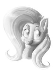 Size: 840x1200 | Tagged: safe, artist:tentinythimbles, fluttershy, g4, bust, female, grayscale, looking away, looking up, monochrome, portrait, simple background, smiling, solo, white background
