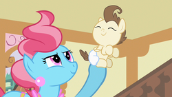 Size: 1280x720 | Tagged: safe, screencap, cup cake, pound cake, earth pony, pony, baby cakes, g4, baby, baby pony, circle of life, diaper, foal, mother and son