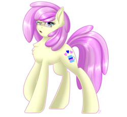 Size: 900x827 | Tagged: safe, artist:whitehershey, oc, oc only, oc:vanilla swirl, earth pony, pony, :o, art trade, blue eyes, chest fluff, cute, cutie mark, ear fluff, female, fluffy, glasses, heart, looking at you, open mouth, raised eyebrow, raised hoof, simple background, skeptical, solo, standing, transparent background, unsure