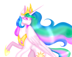 Size: 1000x800 | Tagged: safe, artist:bloody-error, princess celestia, alicorn, pony, g4, bipedal, collaboration, crown, female, jewelry, peytral, regalia, simple background, solo, white background