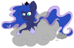 Size: 1775x1160 | Tagged: safe, artist:twittershy, princess luna, g4, cloud, female, prone, simple background, smiling, solo, transparent background