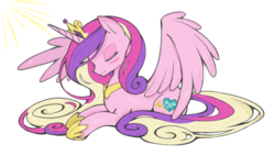 Size: 2056x1171 | Tagged: safe, artist:twittershy, princess cadance, alicorn, pony, g4, blushing, crown, eyes closed, female, jewelry, mare, prone, regalia, simple background, transparent background
