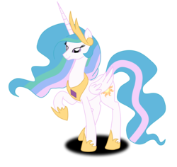 Size: 2684x2532 | Tagged: safe, artist:stepandy, artist:twittershy, princess celestia, alicorn, pony, g4, crown, female, high res, jewelry, mare, peytral, raised hoof, regalia, simple background, smiling, solo, transparent background