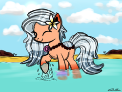 Size: 1400x1050 | Tagged: safe, artist:iheartjapan789, oc, oc only, oc:island tide, original species, pond pony, pony, eyes closed, female, mare, solo, water