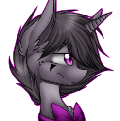 Size: 600x608 | Tagged: safe, artist:melpone, oc, oc only, oc:doll maker, pony, unicorn, bowtie, bust, female, mare, portrait, simple background, solo, white background