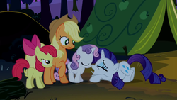 Size: 1280x720 | Tagged: safe, screencap, apple bloom, applejack, rarity, sweetie belle, earth pony, pony, g4, sisterhooves social