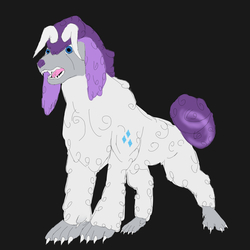 Size: 2000x2000 | Tagged: safe, artist:z-010, rarity, dog, hellhound, wolf, g4, alternative cutie mark placement, ambiguous gender, dogified, fluffy, high res, horns, low res image, pixelated, simple background, solo, species swap