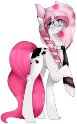 Size: 1126x1810 | Tagged: safe, artist:alithecat1989, oc, oc only, oc:amy, earth pony, pony, braid, cute, female, mare, necktie, raised hoof, simple background, solo, transparent background
