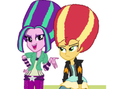 Size: 1053x759 | Tagged: safe, artist:ktd1993, aria blaze, sunset shimmer, equestria girls, g4, alternate hairstyle, beehive hairdo, female, lesbian, ship:sunblaze, shipping