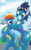 Size: 1200x1920 | Tagged: safe, artist:theroyalprincesses, rainbow dash, soarin', pegasus, pony, g4, my little pony: friendship is magic, newbie dash, bipedal, clothes, female, flirting, goggles, grin, looking back, male, multicolored hair, scene interpretation, ship:soarindash, shipping, smiling, straight, uniform, wonderbolts, wonderbolts uniform