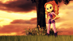 Size: 1920x1080 | Tagged: safe, artist:razethebeast, adagio dazzle, equestria girls, g4, my little pony equestria girls: rainbow rocks, 3d, clothes, female, grass, hand on hip, looking at you, smiling, solo, source filmmaker, sunset, tree