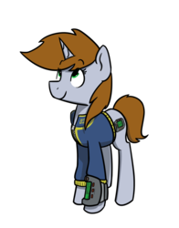 Size: 1800x2300 | Tagged: safe, artist:alexi148, oc, oc only, oc:littlepip, pony, unicorn, fallout equestria, clothes, fanfic, fanfic art, female, jumpsuit, mare, pipboy, pipbuck, simple background, solo, transparent background, vault suit