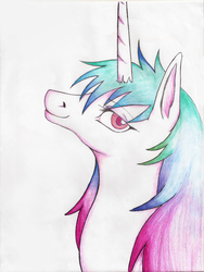 Size: 3280x4357 | Tagged: safe, artist:zidanemina, princess celestia, alicorn, pony, g4, alternate hairstyle, bust, female, high res, looking at you, mare, portrait, simple background, smiling, solo, traditional art, white background