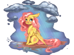 Size: 1400x1050 | Tagged: safe, artist:saoiirse, fluttershy, pegasus, pony, g4, crying, cute, female, painted, rain, sad, solo, sticker