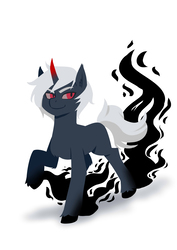 Size: 849x1200 | Tagged: safe, artist:robbiecave, oc, oc only, pony, unicorn, male, raised hoof, red eyes, shadow, simple background, smiling, solo, stallion, white hair