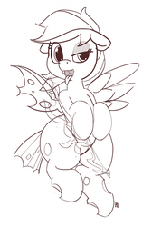 Size: 1280x1900 | Tagged: safe, artist:pabbley, rainbow dash, changeling, g4, 30 minute art challenge, disguise, fangs, female, monochrome, shapeshifting, solo, tongue out