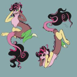 Size: 1024x1024 | Tagged: safe, artist:absolutecactus, oc, oc only, oc:desolation blaster pie, oc:disorganisation pandemonium pie, draconequii, interspecies offspring, next generation, nextgen:chaos party, offspring, parent:discord, parent:pinkie pie, parents:discopie, twins