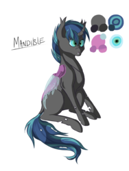 Size: 1024x1365 | Tagged: safe, artist:absolutecactus, oc, oc only, oc:chamber music masquerade, oc:mandible, changeling, changepony, hybrid, changeling prince, crossbreed, interspecies offspring, next generation, nextgen:chaos party, offspring, parent:queen chrysalis, parent:shining armor, parents:shining chrysalis, reference sheet, simple background, transparent background