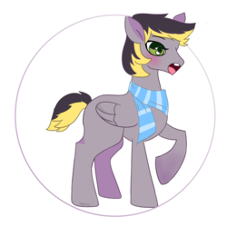 Size: 1833x1836 | Tagged: safe, artist:drawponies, oc, oc only, oc:aero, pegasus, pony, blank flank, clothes, colt, male, offspring, parent:derpy hooves, parent:oc:warden, parents:canon x oc, parents:warderp, raised hoof, scarf, simple background, solo, white background
