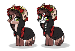 Size: 1280x873 | Tagged: safe, artist:kapusha-blr, oc, oc only, earth pony, pony, clothes, costume, floral head wreath, flower, makeup, skull, smiling, solo