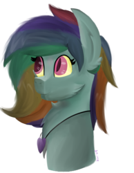 Size: 1003x1291 | Tagged: safe, artist:sprinkledashyt, oc, oc only, oc:whirlwind, pegasus, pony, bust, cheek fluff, ear fluff, jewelry, mood necklace, necklace, normal, painting, simple background, slit pupils, solo, transparent background