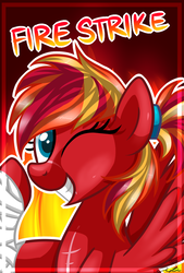 Size: 1050x1550 | Tagged: safe, artist:iheartjapan789, oc, oc only, oc:fire strike, pegasus, pony, female, grin, mare, one eye closed, smiling, solo, wink